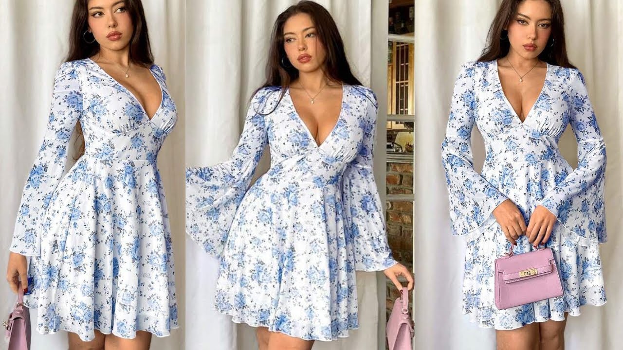 HOW TO MAKE A DEEP NECK GATHERED BUST SHORT 360 degrees FLARED  GOWN AND FLARED SLEEVES 