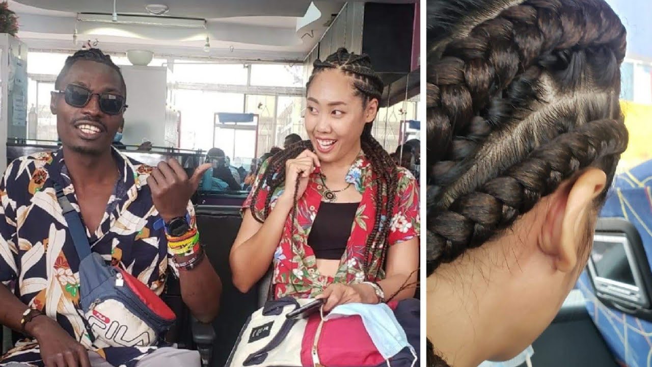 My Asian Girlfriend tries African Braids For the 1st Time  (Nairobi Kenya)|| iam_marwa