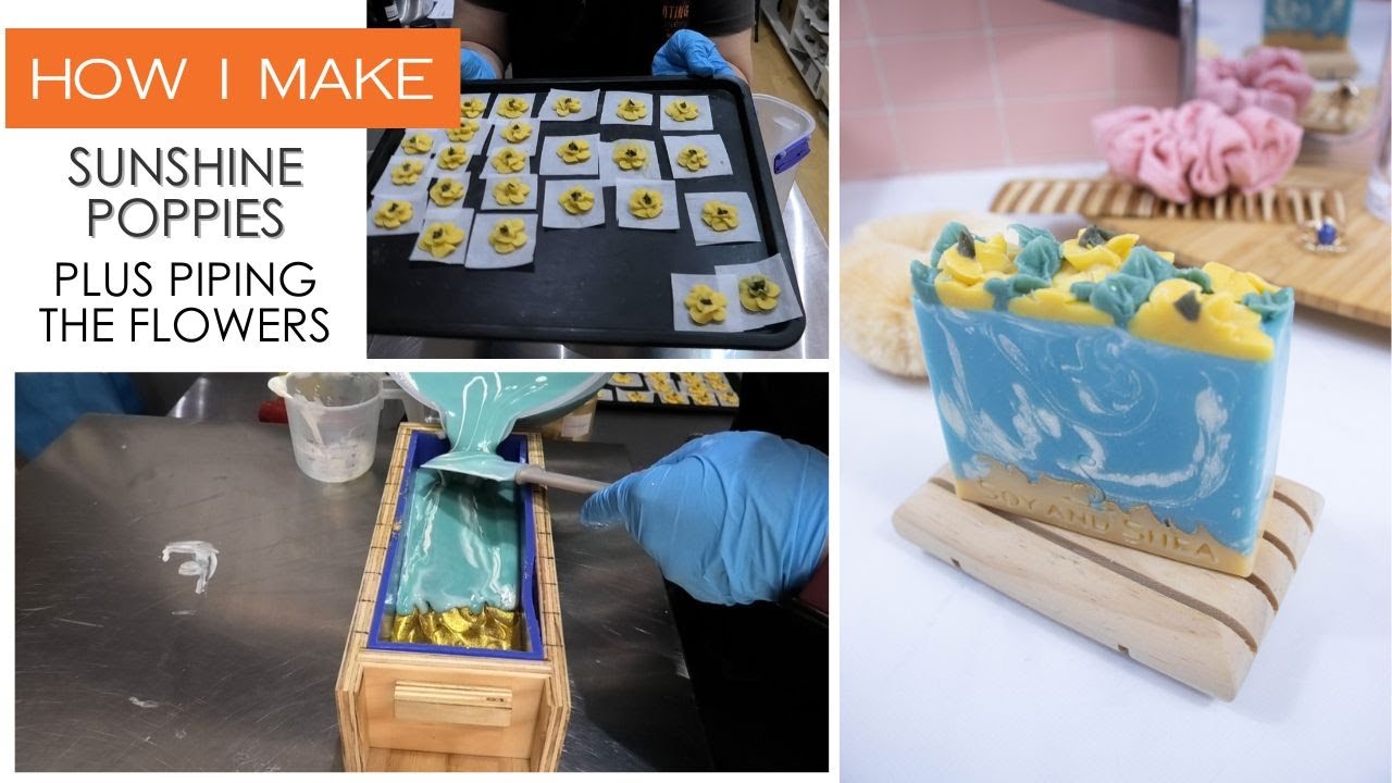 Sunshine Poppies Soap bar PLUS piping soapy flowers