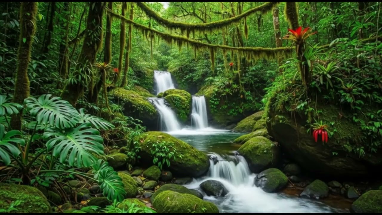 Relaxing music stress Look at the scenery and the flowing water, listen to the beautiful music.