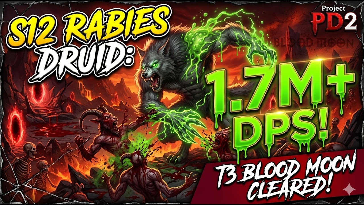 PD2 S12 HC - Rabies Blood Moon 3- Hardcore Project Diablo 2 - Over 1.7 Million DPS in T3 Cow Map