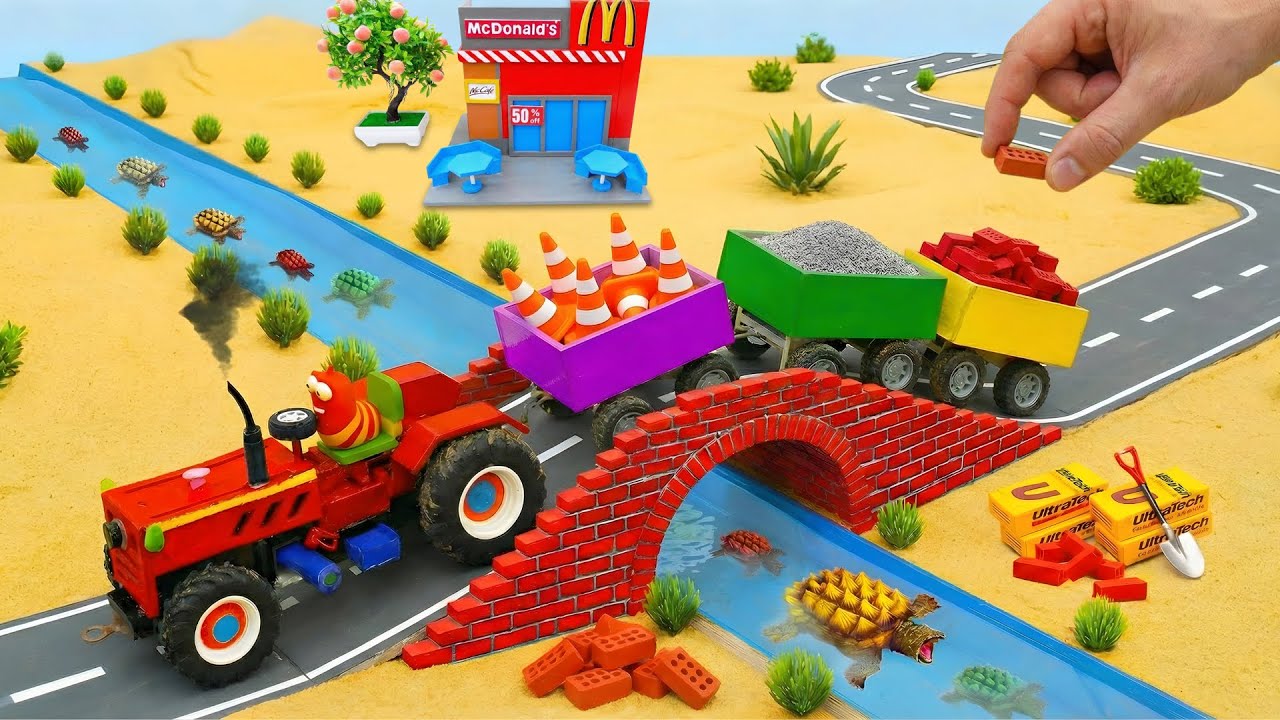 DIY Mini Tractor | Building a Stunning Bridge and a McDonald’s Store Using Tons of Bricks