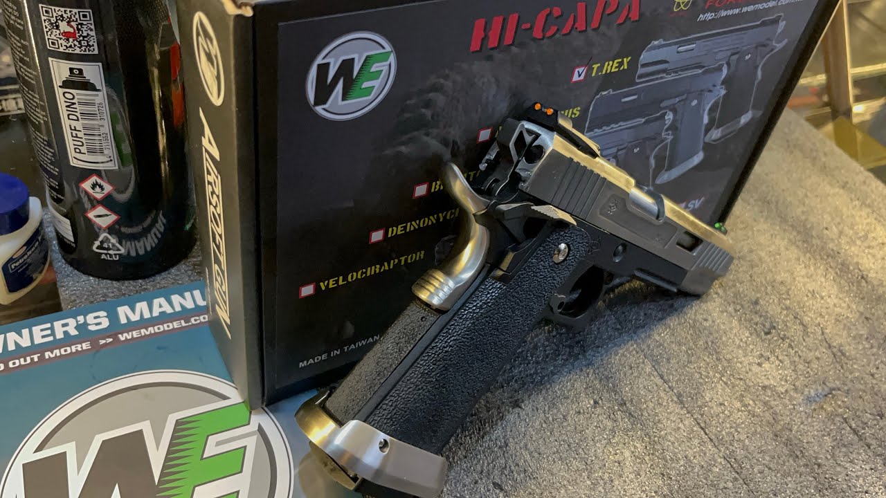 WE Airsoft 2011 Hi-Capa T-Rex Silver Slide Semi Automatic unboxing and testing