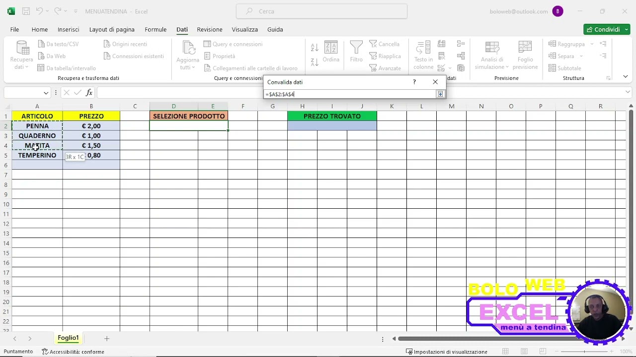 menu a tendina - excel