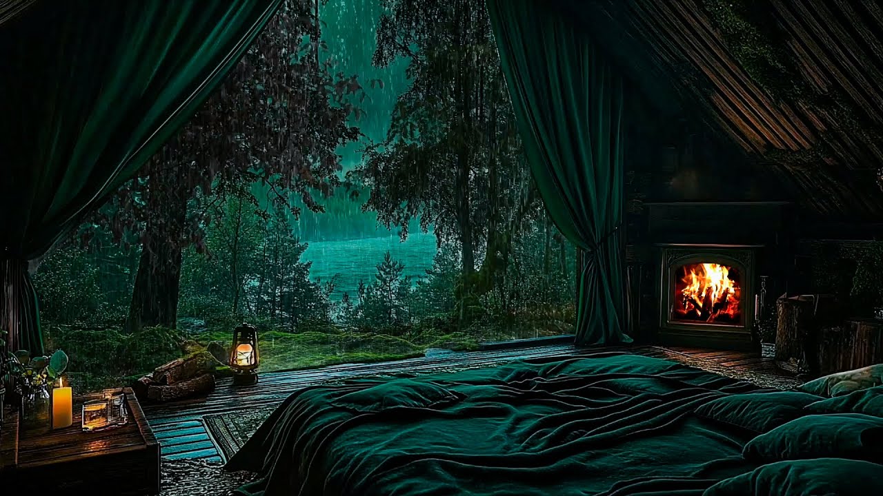 Relaxing Thunderstorm and Rain in A Camping Tent with Bonfire Sounds - Sleep and Study Aid