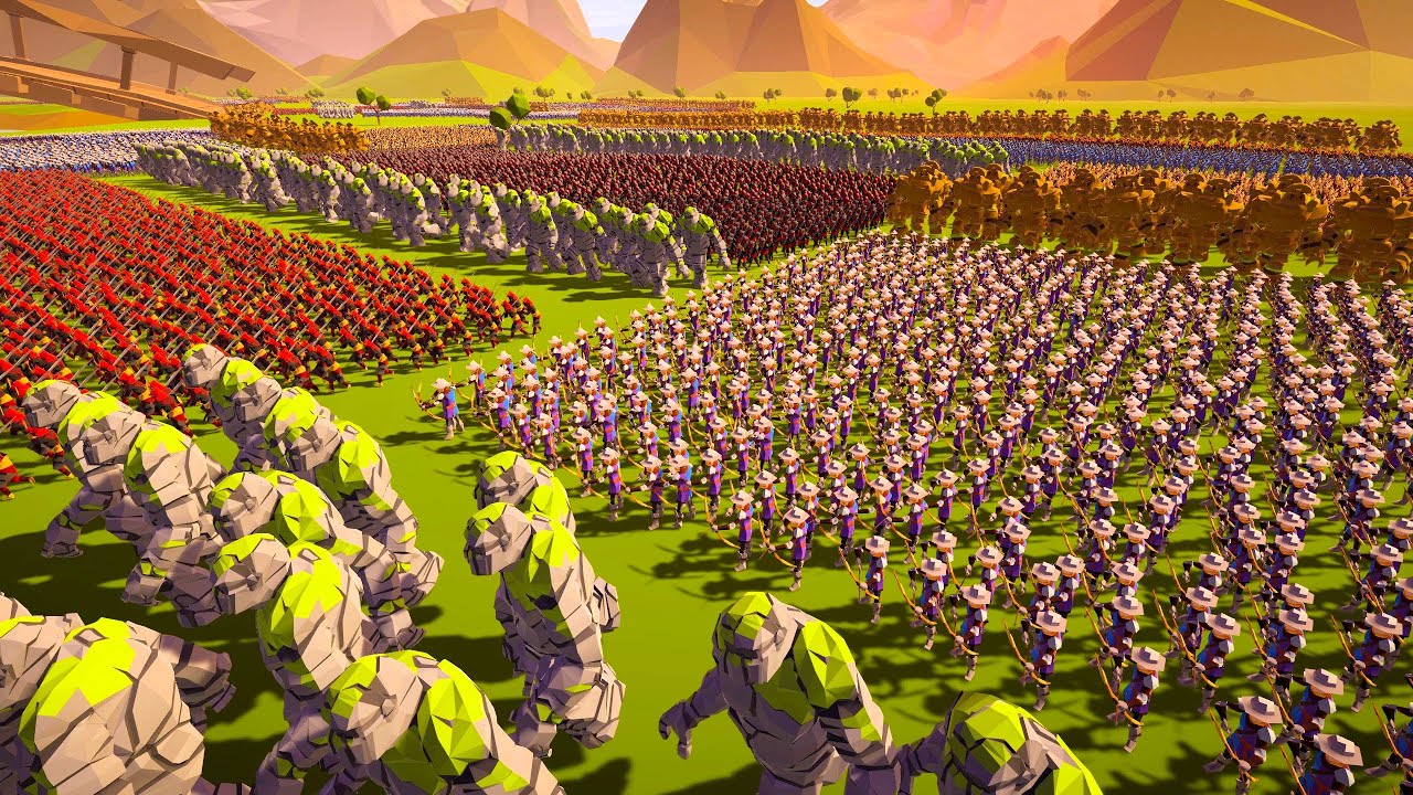 Humans & Giant Golems vs Orcs & Demons - NEW Polygon Fantasy Battle Simulator