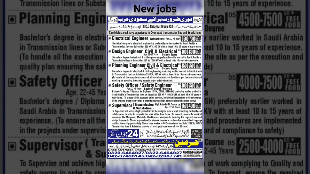 🚀 Saudi Arabia Jobs 2025: Electrical Engineer & Safety Officer Roles | High Salary + Free Food