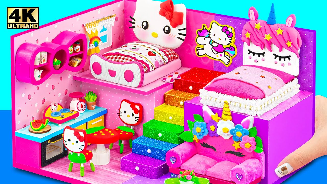 How To Make Hello Kitty House with Cute Two Bedroom, Purple Room for Unicorn ❤️ DIY Miniature House