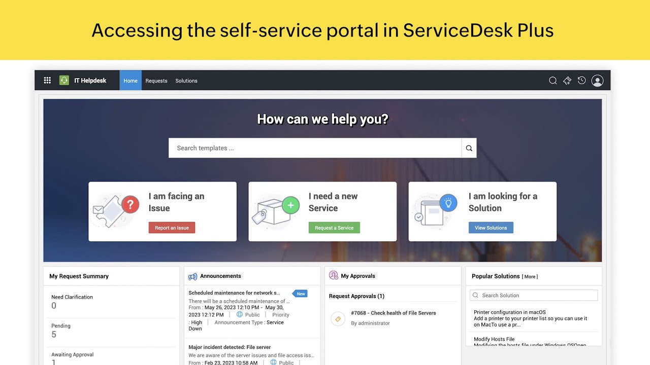 How to use the Self-Service Portal of ServiceDesk Plus