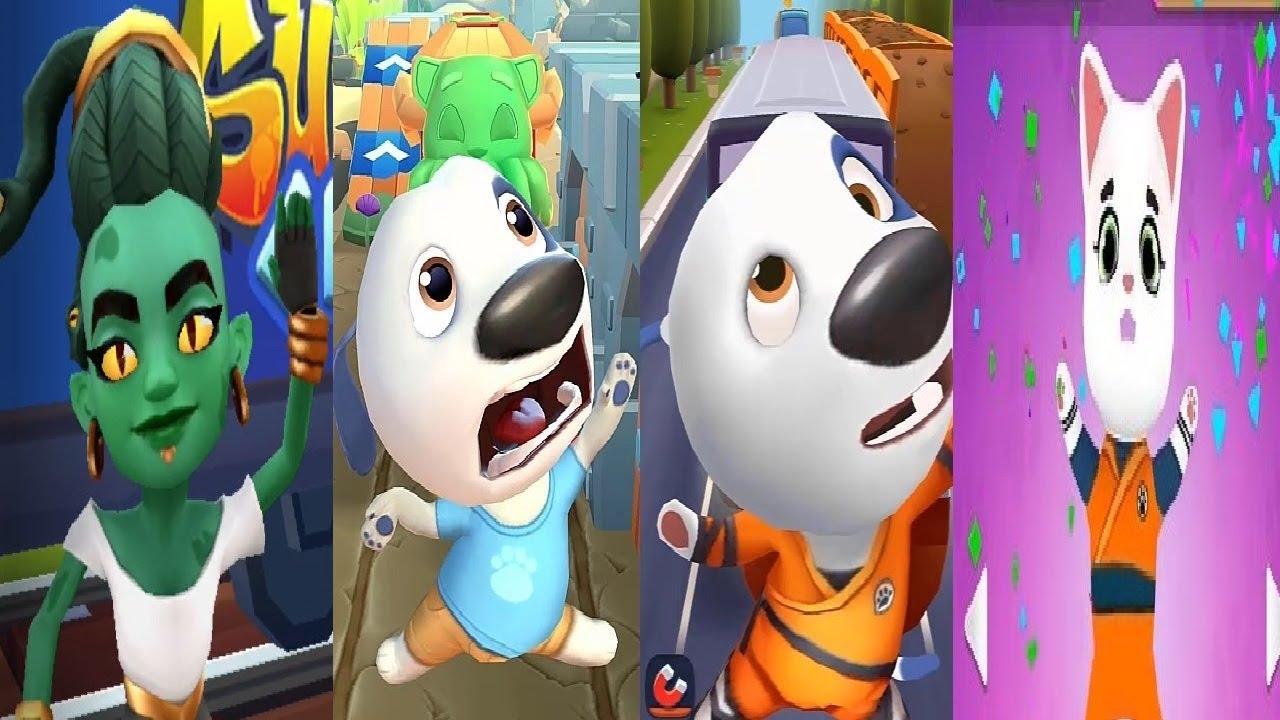 Subway Surfers VS Talking Tom Gold Run1 VS 2 KUNG FU HANK VS Pet runner - Cat run games Gameplay