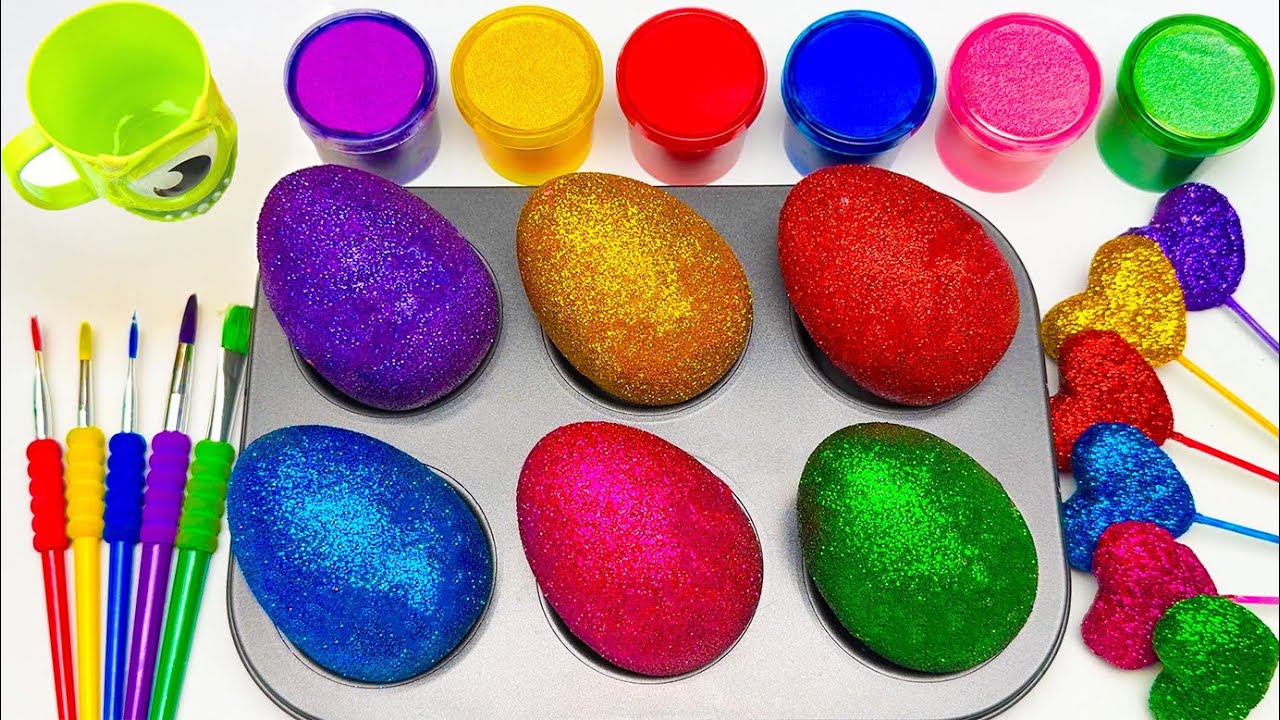 Satisfying Rainbow Video Mixing All Colorful EGGS with Lollipops & Heart Candy Slime & ASMR Cutting