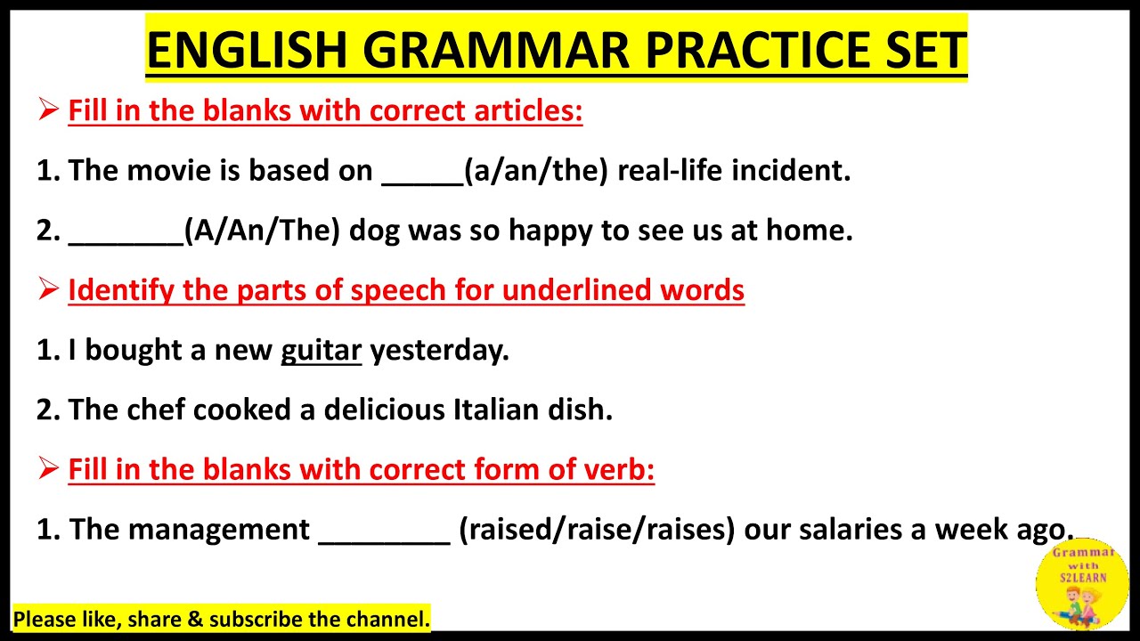 English Grammar Practice Set| English Grammar For Competitive Exams| Practice Set| S2LEARN