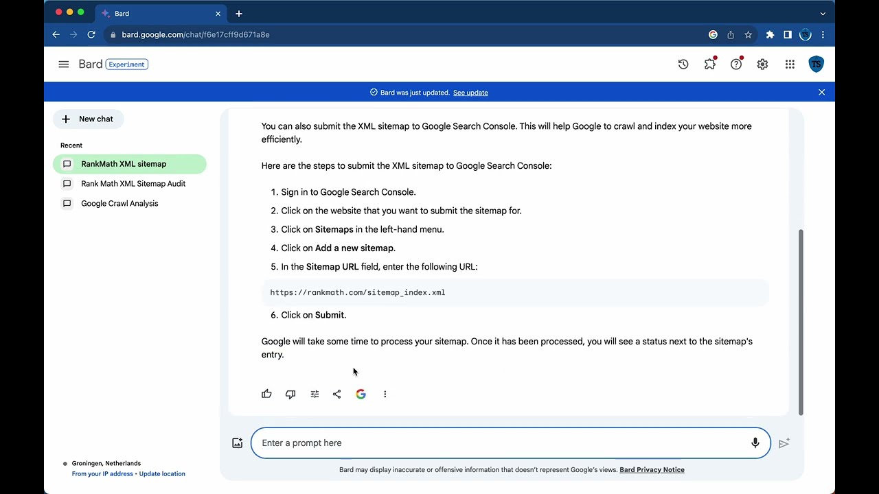 Find and Audit the Sitemap of a Website With Google Bard