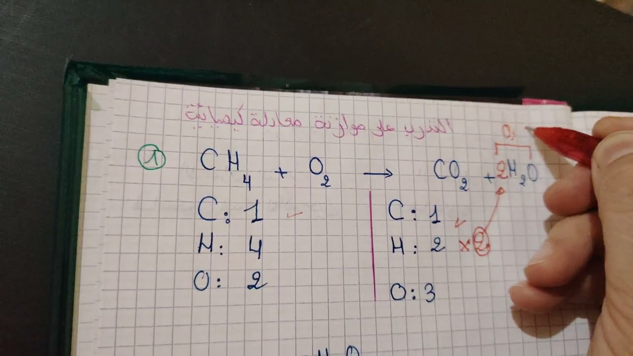 التدرب على موازنة معادلة كيميائية سنة 3 متوسط