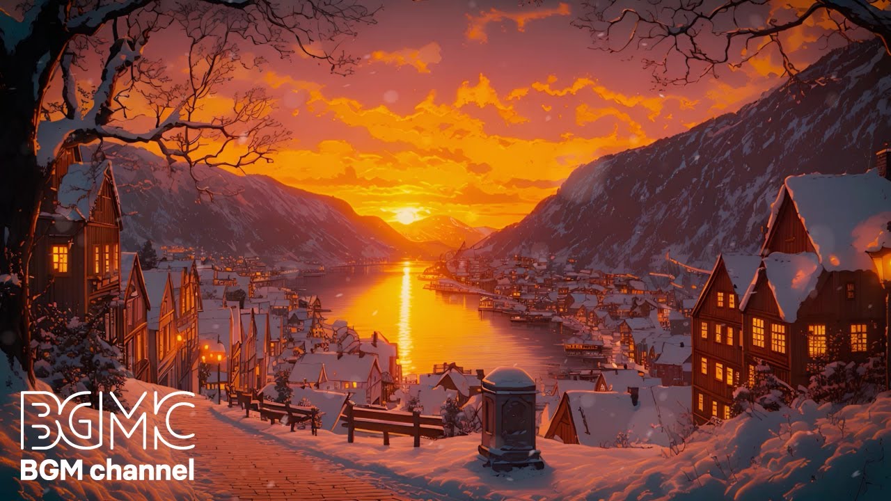 Sunset Winter Village Background Music 🌅 Relaxing Jazz for Work & Study