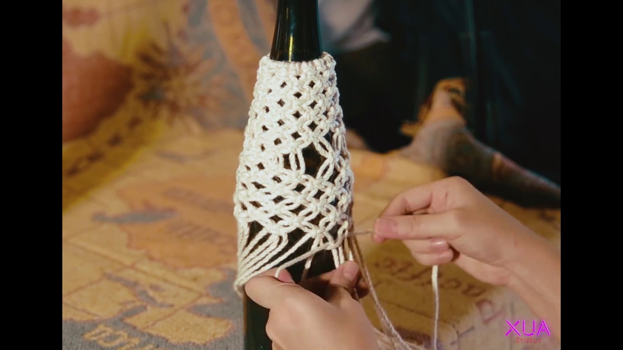 DIY Macrame Champagne Bottle Cover Square Knots | Christmas Decoration | LIT DECOR
