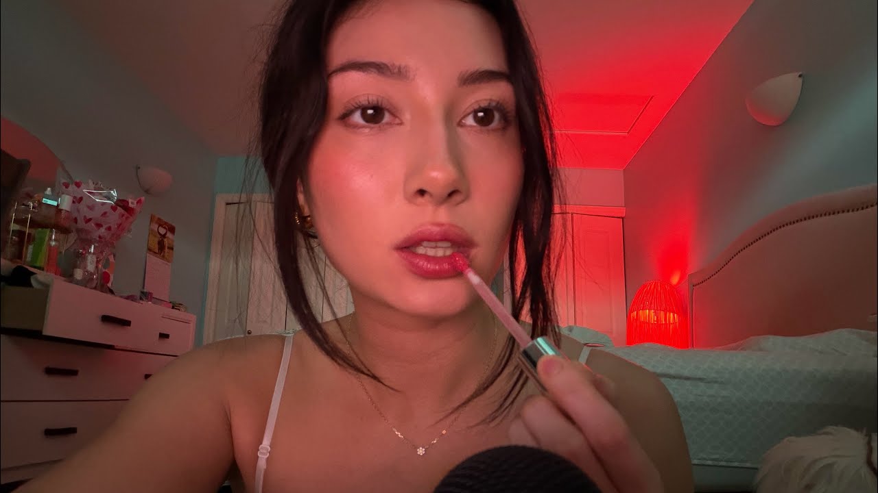 ASMR Inaudible Whispering + Gum Chewing + Lipgloss Application