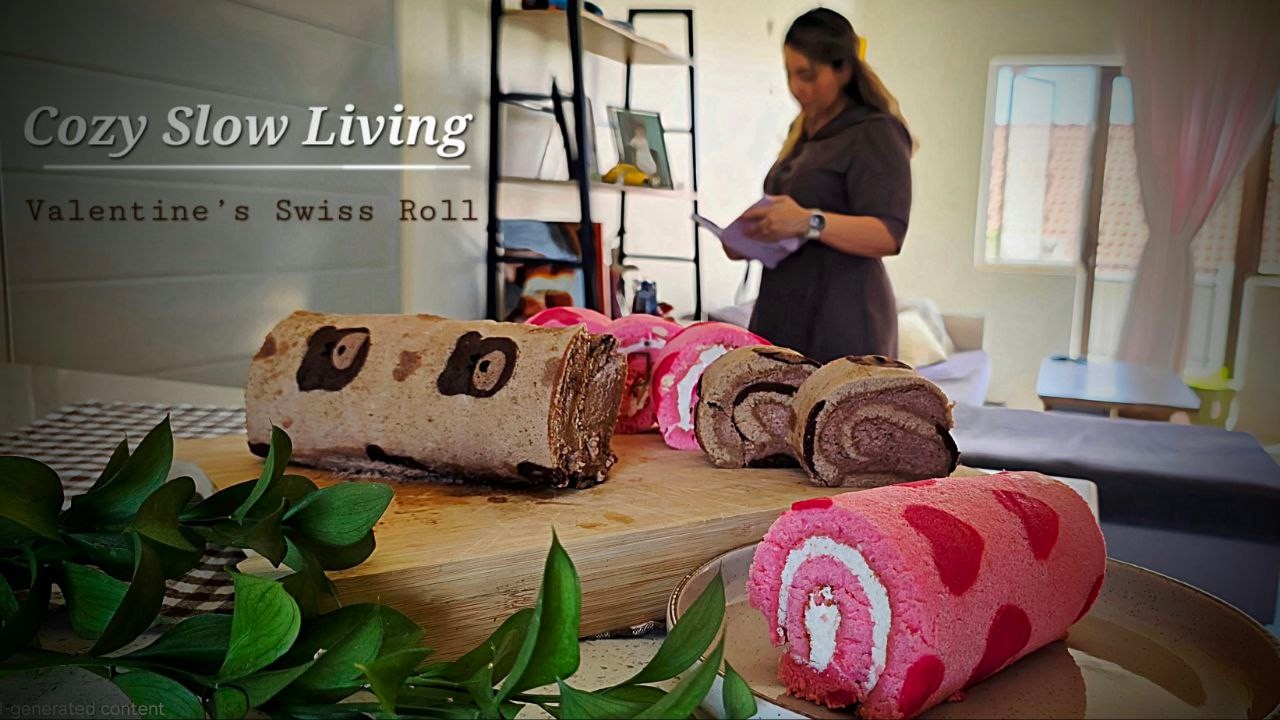 Slow Living Cozy Baking | Valentine’s Swiss Roll with Heart & Teddy Design 💗🐻