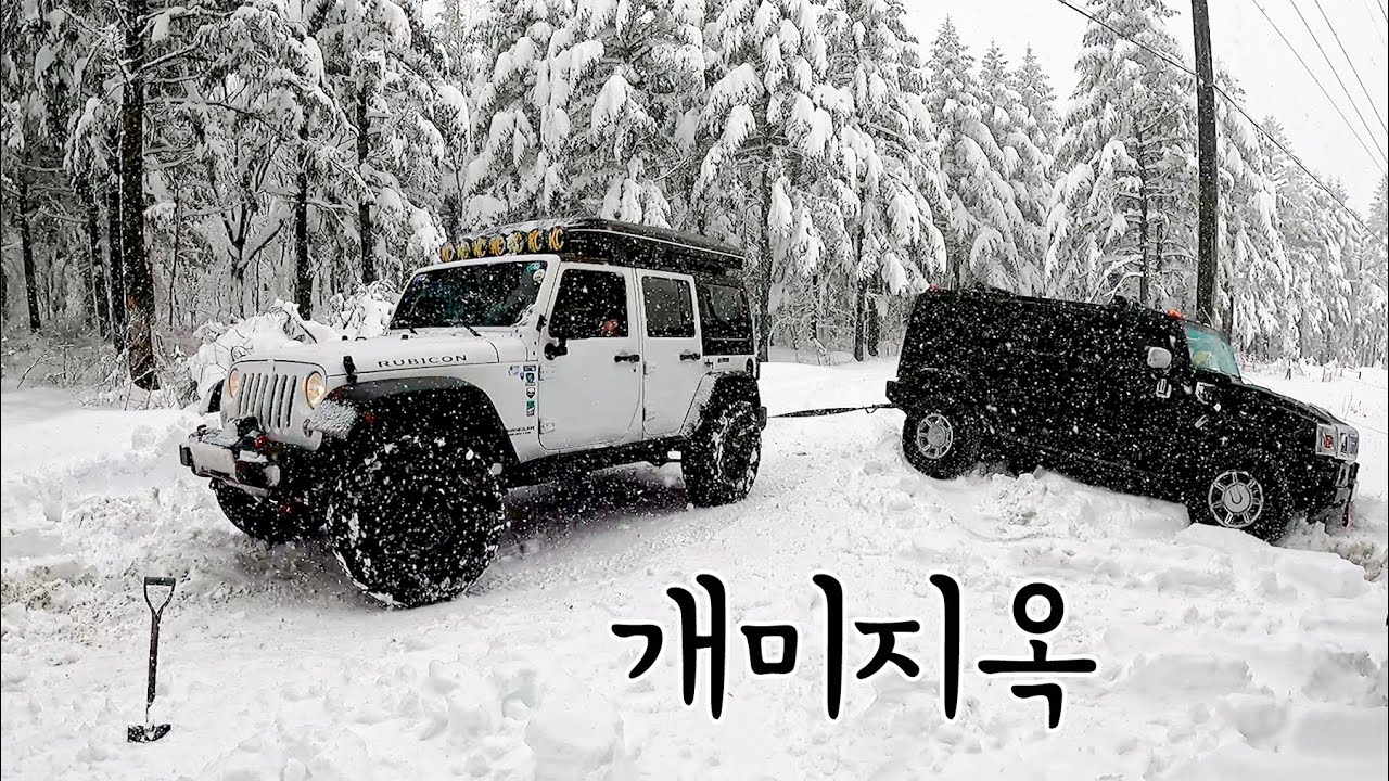 빼면 빠지고, 빼면 또 빠지는 폭설 험머, 랭글러 구난작전 대관령 눈꽃 오프로드 캠핑