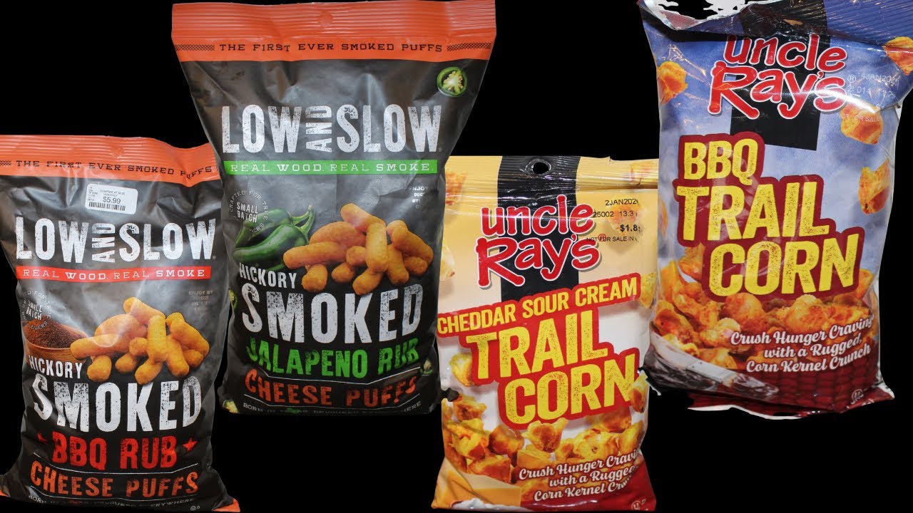 Low and Slow Cheese Puffs: BBQ & Jalapeno Rub and Uncle Ray’s Trail Corn Cheddar Sour Cream & BBQ