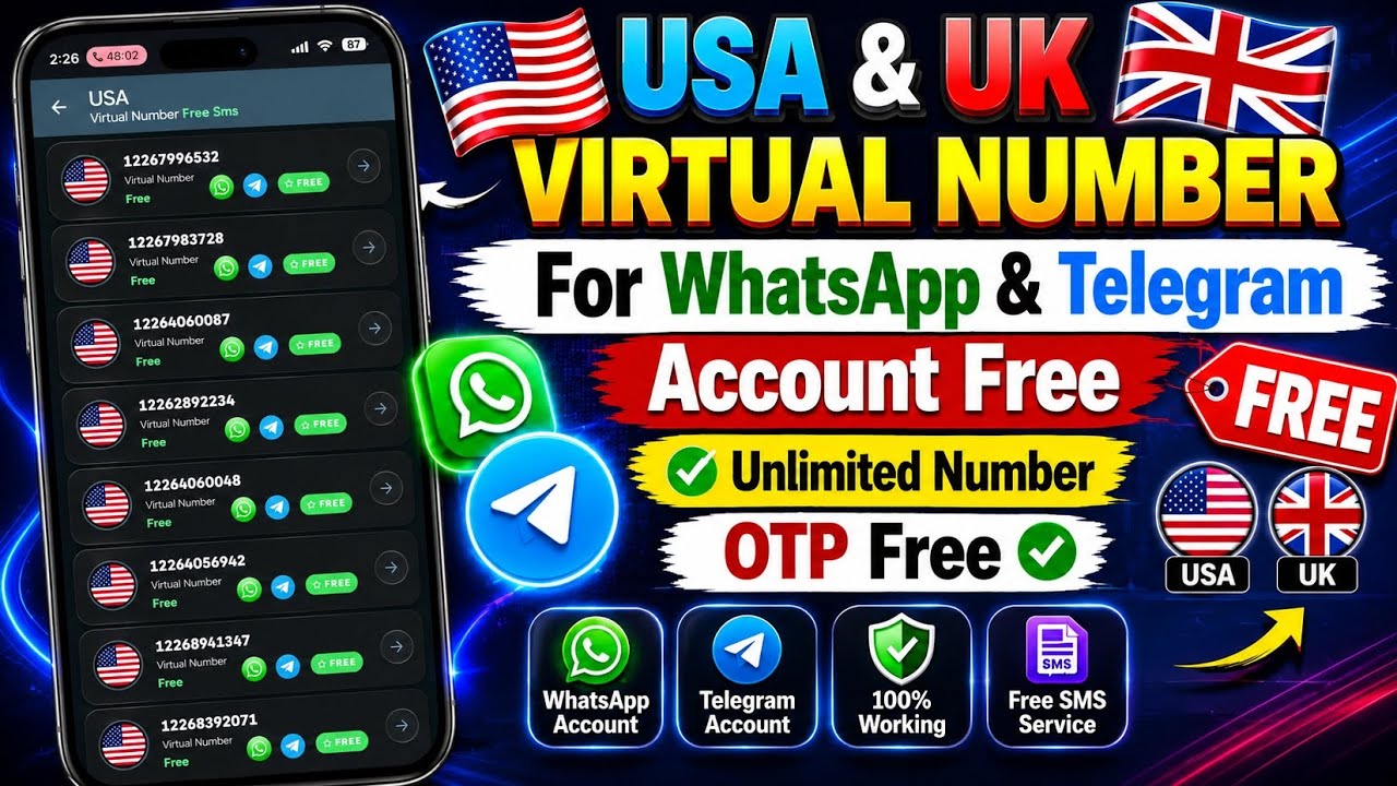 Free USA Numbers for Whatsapp || Get FREE Virtual Phone NUMBER for Whatsapp ||Temp Number Free Otp!