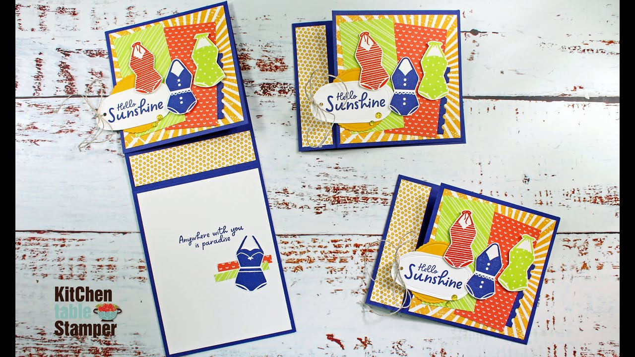 Stampin' Up! Sunny Splash Hamburger Hot Dog Magic Fun Fold Card Part ONE with Kitchen Table Stamper
