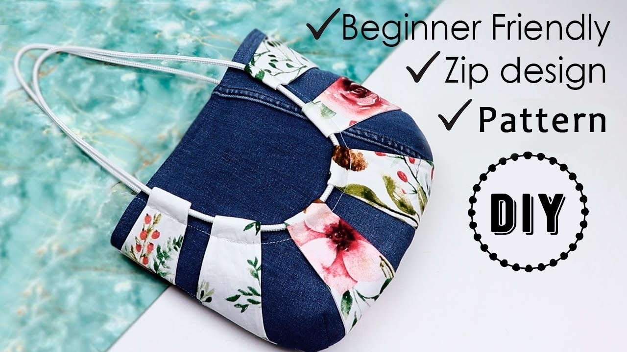 DIY Shoulder Bag Idea From Denim Cord and Fabric Free Template