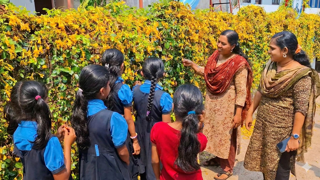 വടകരയിലെ സ്കൂൾ കവാടത്തിൽ സ്വാഗതമേകി പൂ വസന്തം