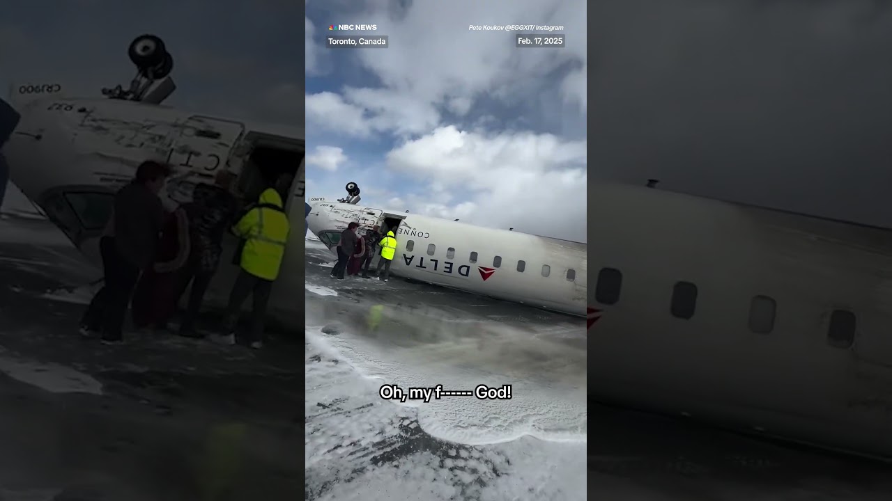 Delta passenger films evacuation after jet overturns on landing