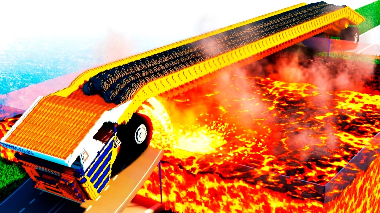 LONG CARS vs GIANT LAVA!  | Experiments in Teardown