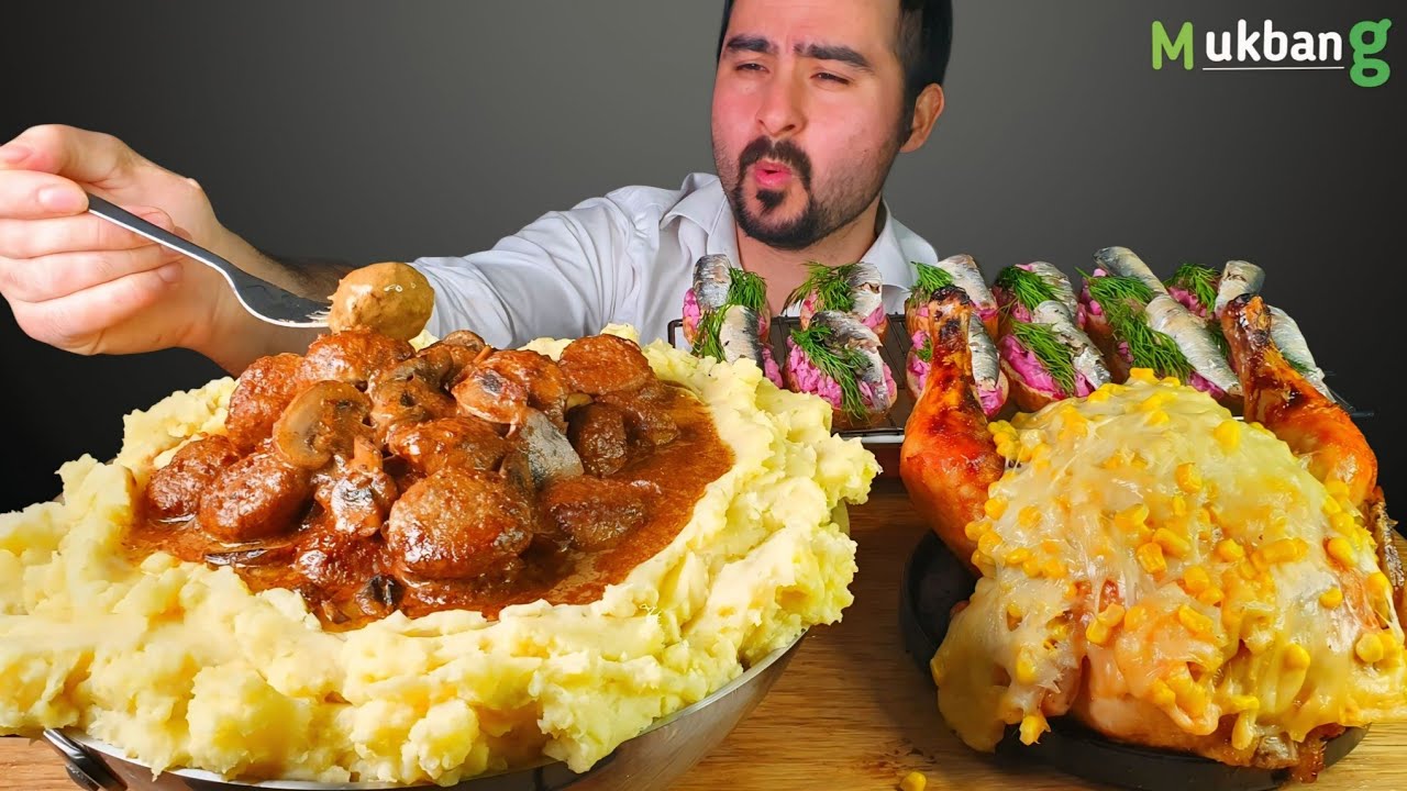 ASMR MUKBANG | Meatballs With Mashed Potatoes Recipe, Eating