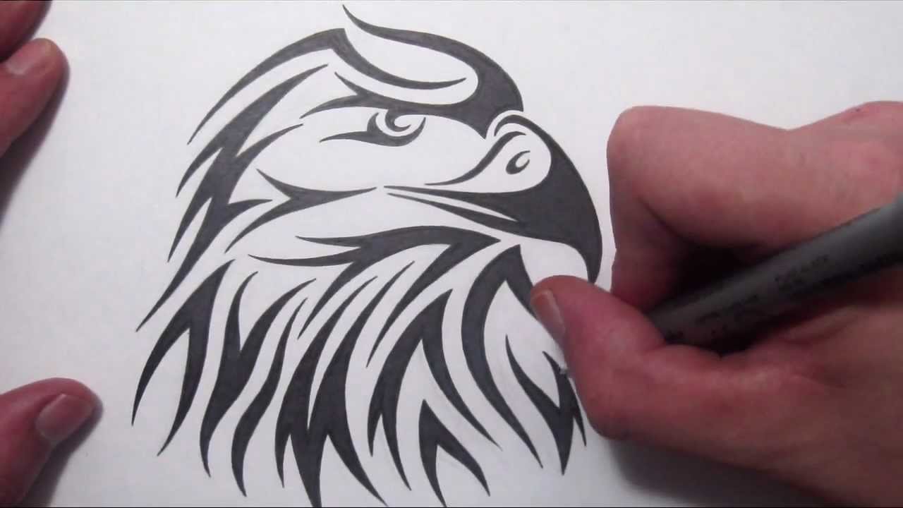How to Draw an American Eagle Head - Tribal Tattoo Design Style