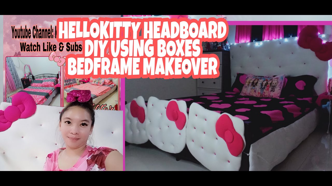 HELLOKITTY DIY HEADBOARD AND BEDFRAME MAKEOVER USING BOXES.Vlog#11