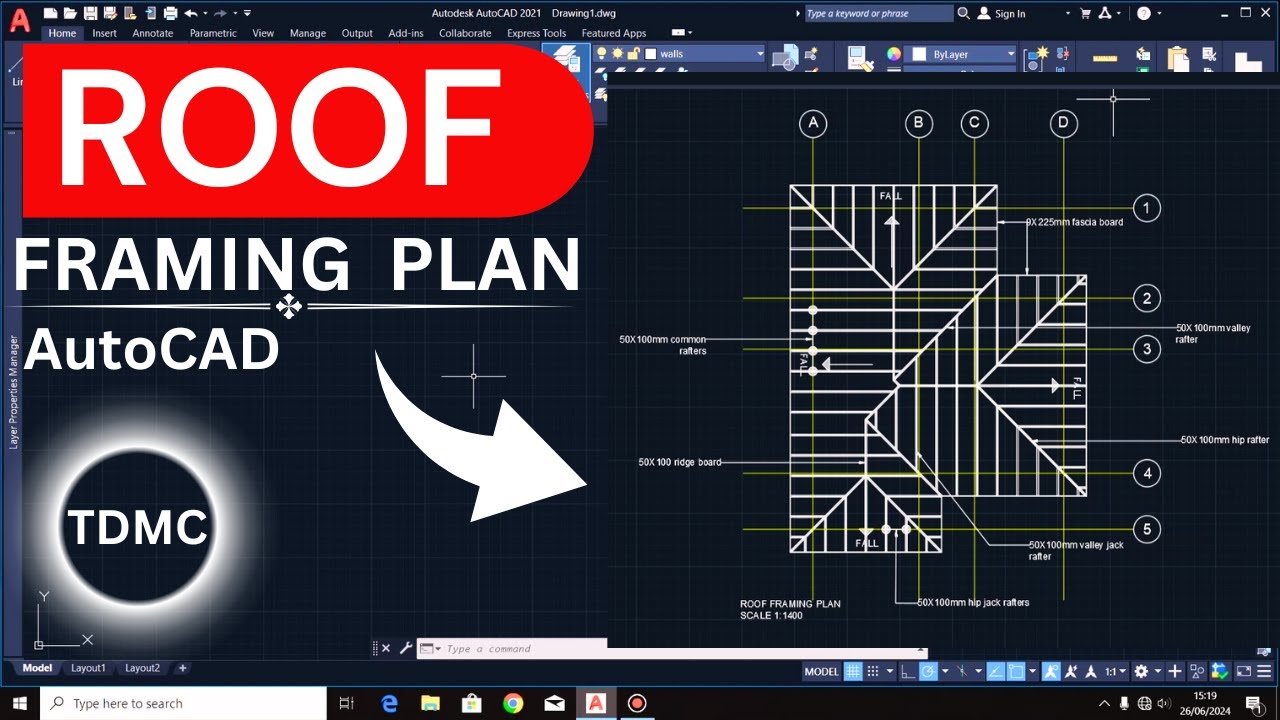 How to draw a roof framing plan in AutoCAD