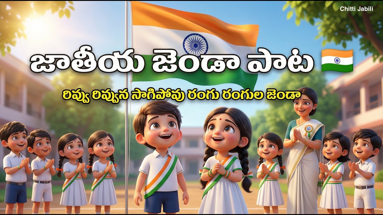జాతీయ జెండా పాట 🇮🇳 | రివ్వు రివ్వున సాగిపోవు రంగు రంగుల జెండా | Telugu Kids Rhyme | Chitti Jabili