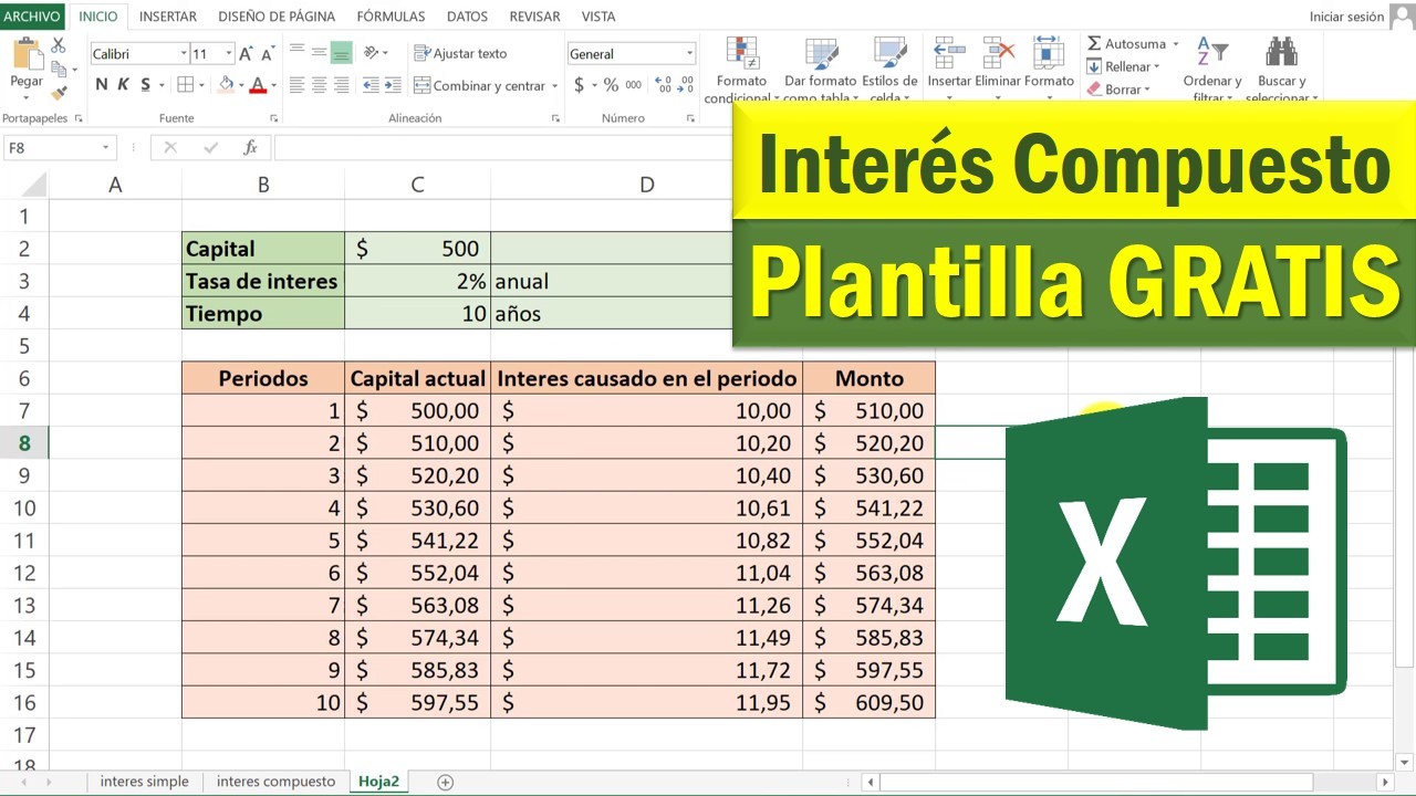 Como hacer una TABLA de INTERES COMPUESTO en Excel