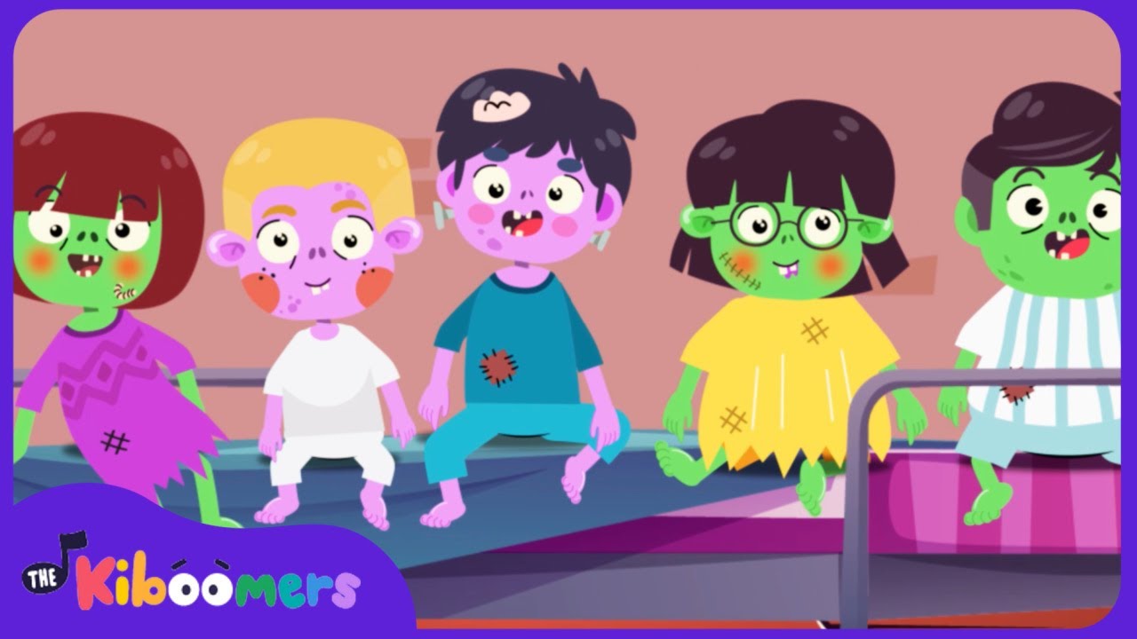 Five Little Zombies Jumping on the Bed | Halloween Song | The Kiboomers Kids Songs & Nursery Rhymes