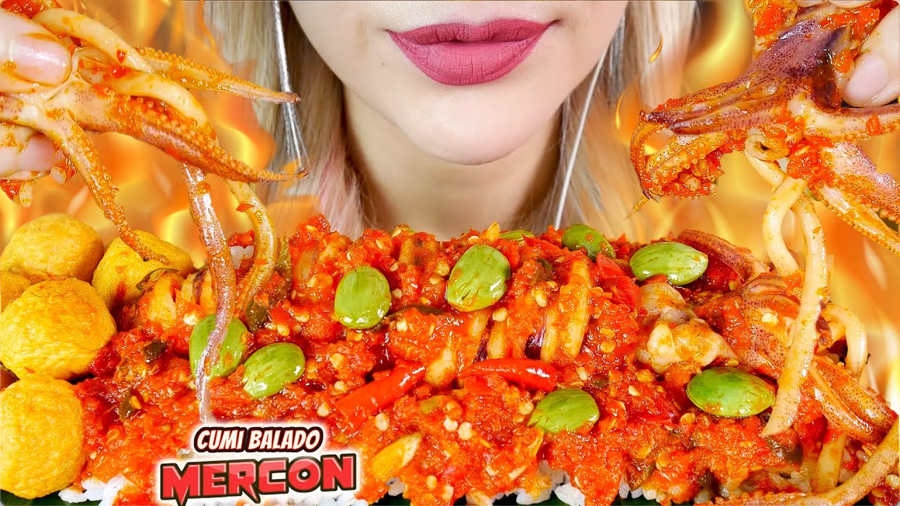 ASMR ✨️🦑CUMI PETE BALADO MERCON PART.2 + BAKSO UDANG | 🔥SPICY SQUID IN RED BALADO SAUCE, SHRIMP BALL