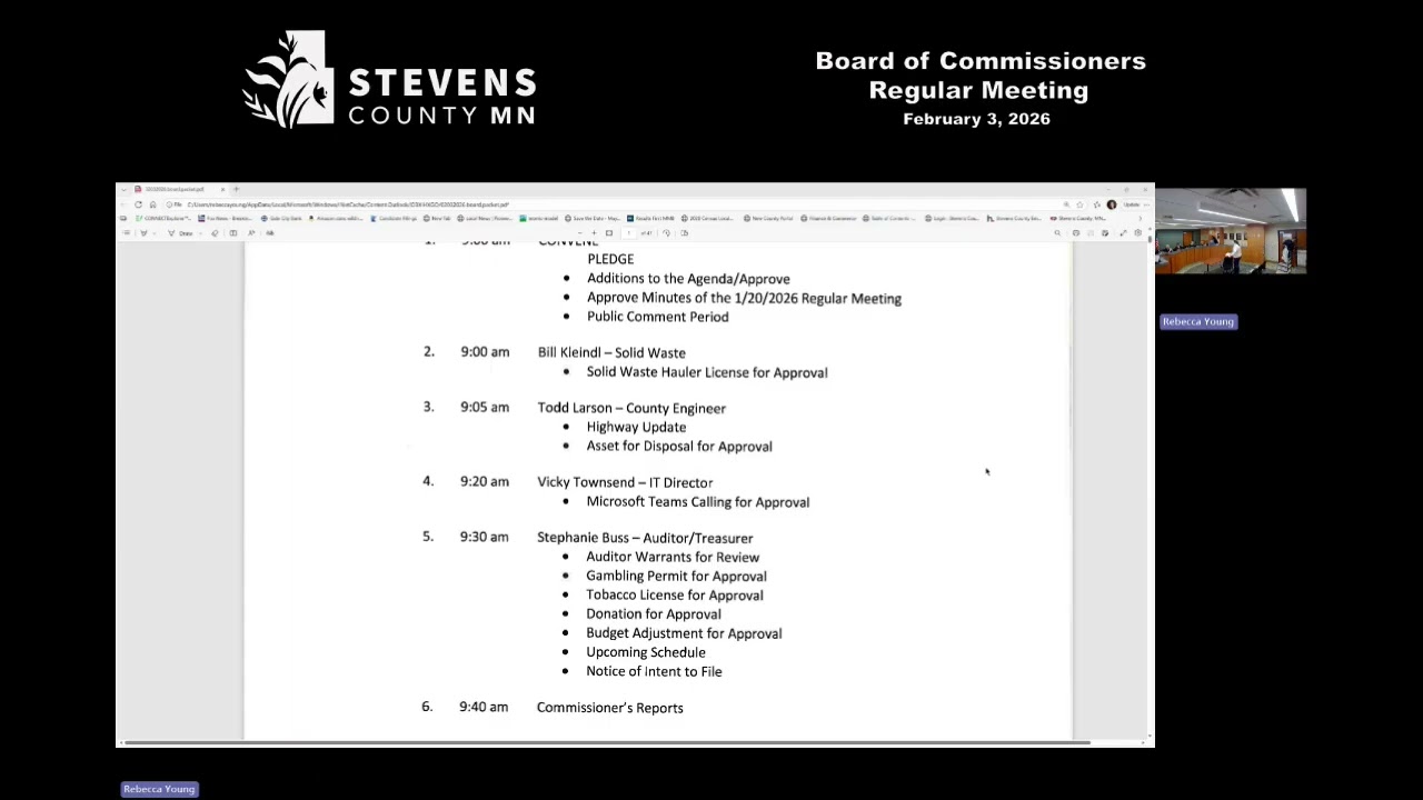 Stevens County Board of Commissioners Regular Meeting 02-03-2026