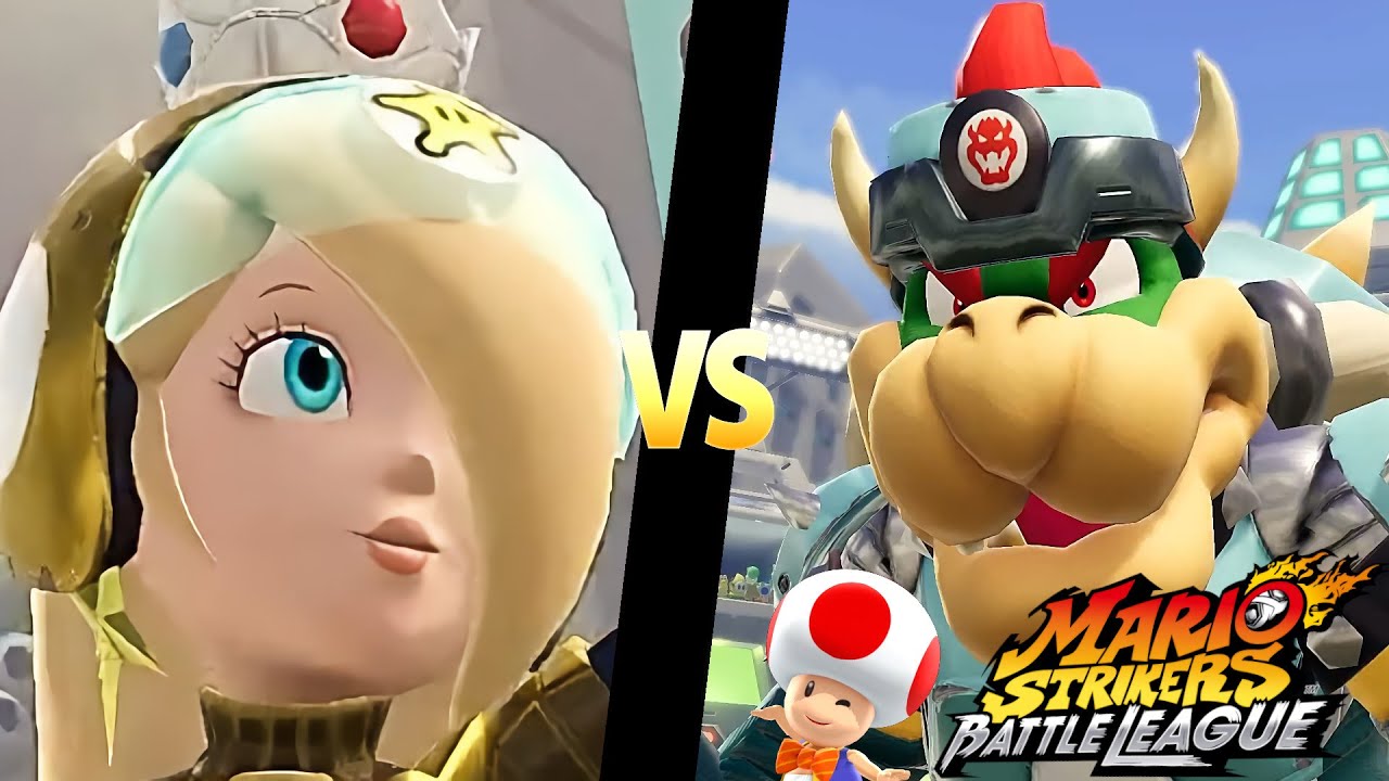 Mario Strikers Battle League Team Rosalina vs Team Bowser in Urban Rooftop