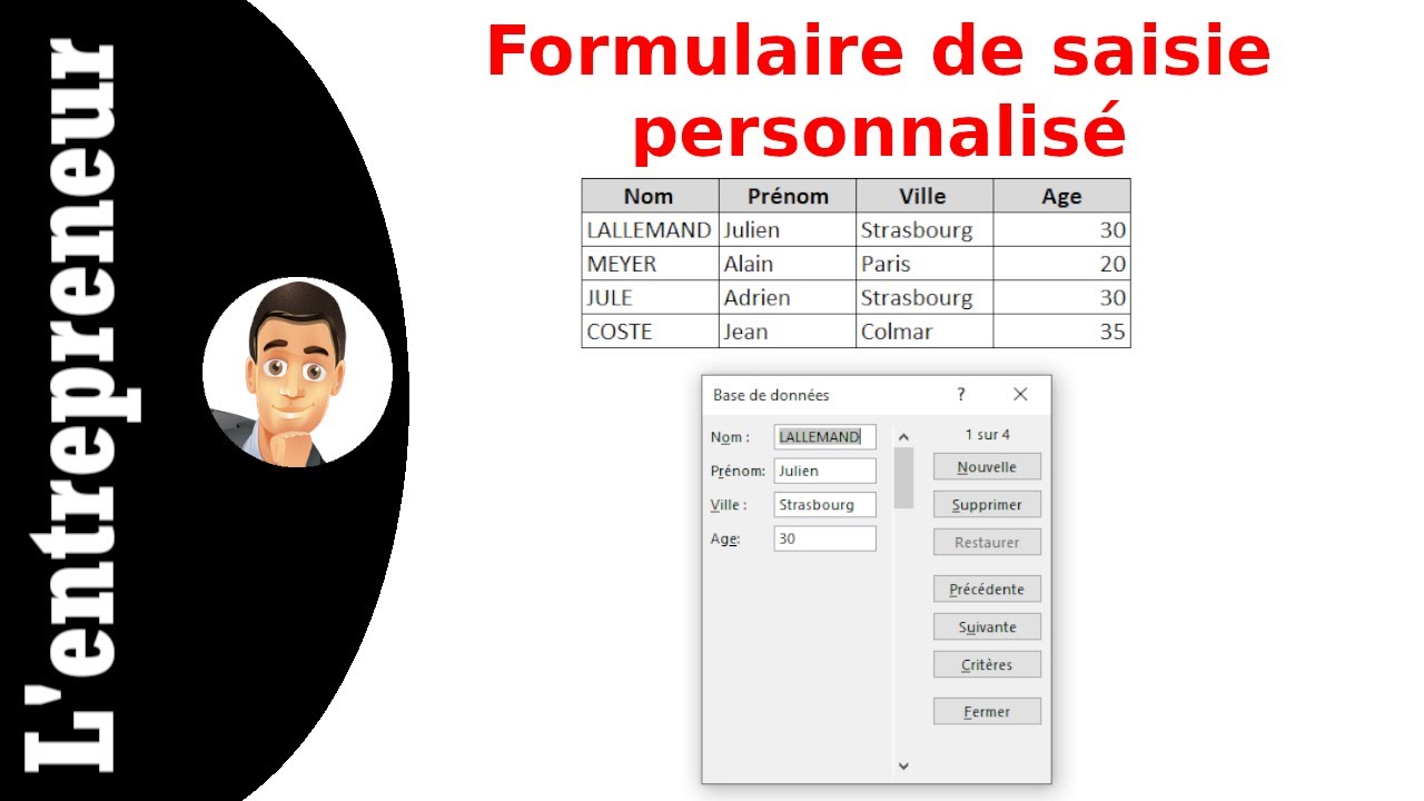 Faire un formulaire personnalis&eacute; sur Excel (sans Macro ni Userform)