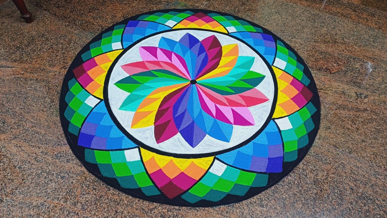 Newyear rangoli | Pongal kolam | biggest  rangoli | 1st prize  kolam | 3d  rangoli design| p square