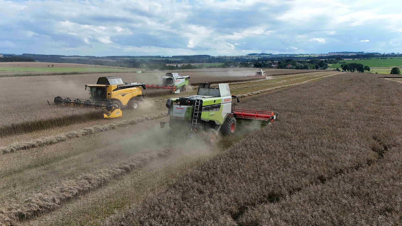 Žně v podání 2x Claas Lexion 6800 1x Lexion 460 a 1x New Holland CX 8.80
