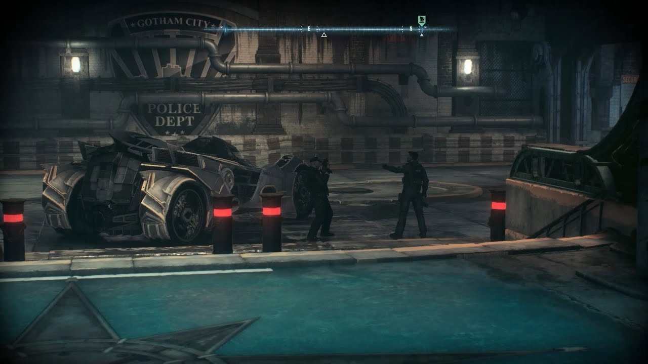 GCPD Officers are taking photos with the Batmobile