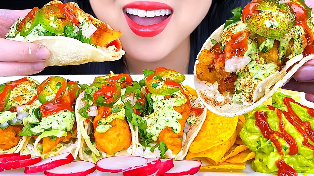 ASMR FRIED FISH TACOS LEFTOVER SEAFOOD & CHIPS | MUKBANG | ASMR Phan