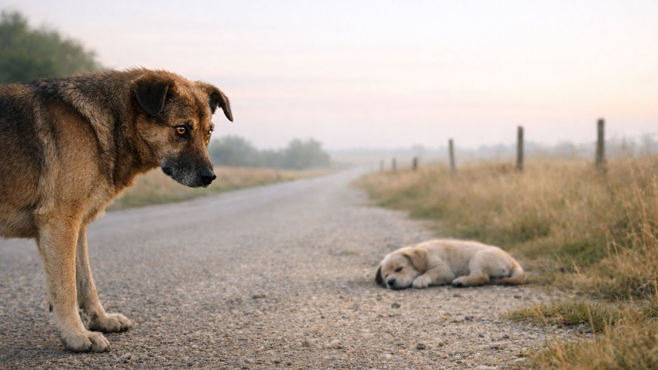 El perro miraba fijamente… el cachorro no se movía