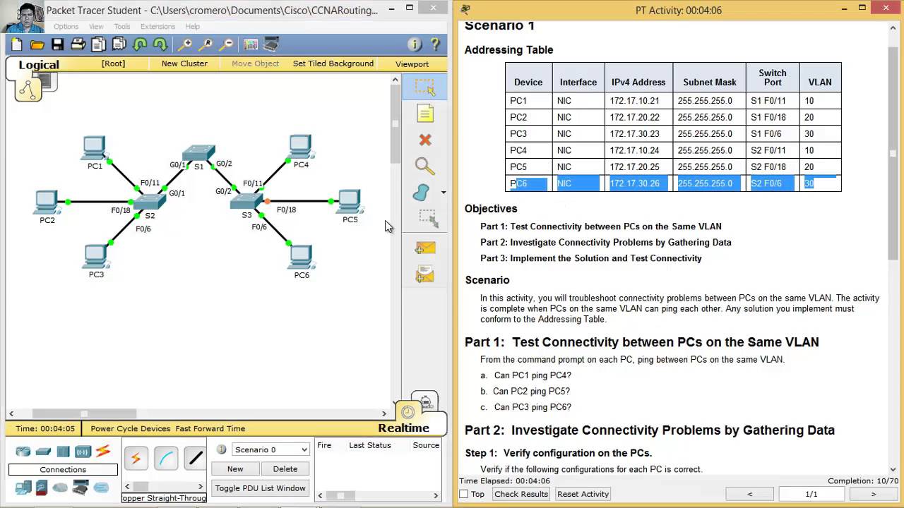 6.2.3.7 - 3.2.4.7 Packet Tracer - Troubleshooting a VLAN Implementation - Scenario 1