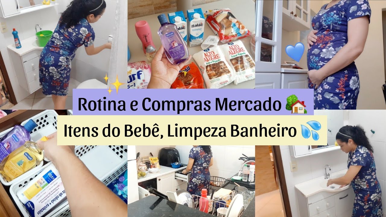 Rotina do dia, Mercado, Faxina no Banheiro e produtos higiene do Bebê 🩵Rotina Grávida 16 semanas🤰