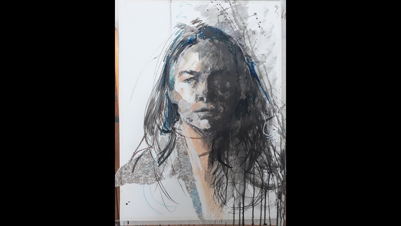 30 days of Art with Aine! Day 1- self portrait in mixed media. Sudden end - it'll get smoother :)