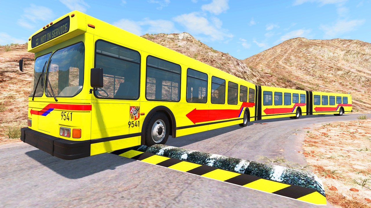 Long Bus, School Bus, City Bus Vs Massive Speed Bumps #7 - BeamNG.Drive